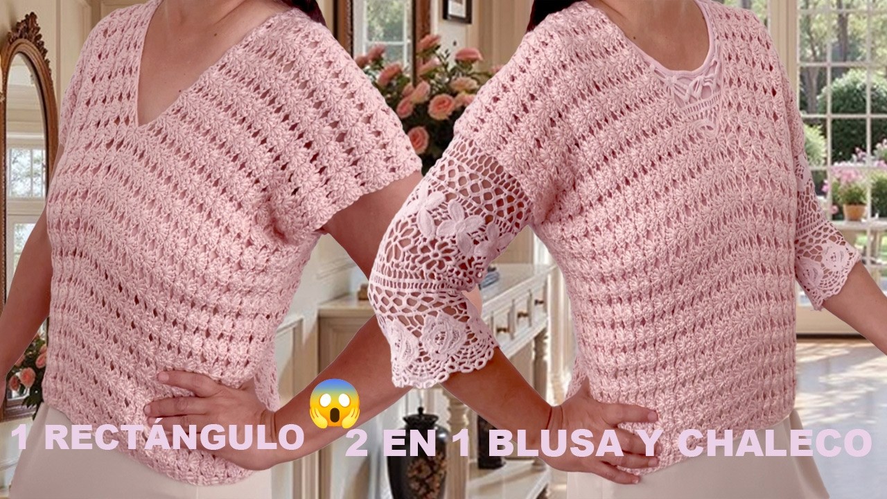 1 RECTÁNGULO 2 EN 1 Blusa y Chaleco No vas a Creer lo FÁCIL QUE ES TEJERLO a Crochet