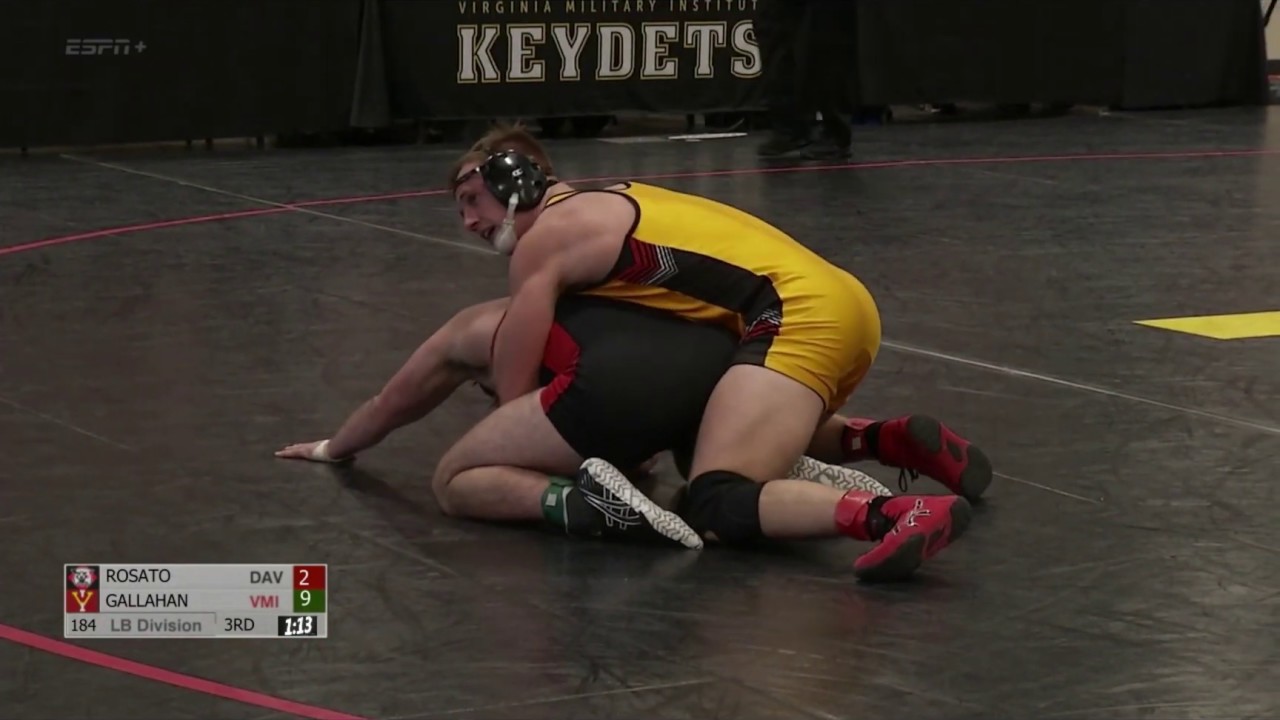184lbs Max Gallahan (VMI) tech fall Lachlan Rosato (Davidson)