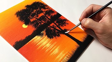 Lake Sunset for Beginners | Acrylic Painting Tutorial Step by Step