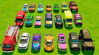 TRANSPORTING COLORFUL CARS, POLICE, AMBULANCE & FIRE TRUCK! | FS22