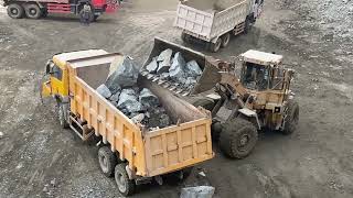 Caterpillar 966D Loading Massive Stone into HOWO Truck! 💪🚛