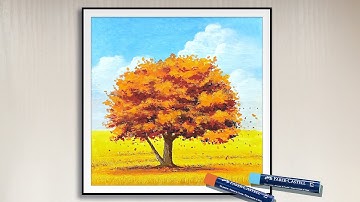 Oil Pastel Landscape | How to drawing Autumn tree with oil pastels | Painting Step by Step油画棒风景-秋天的树