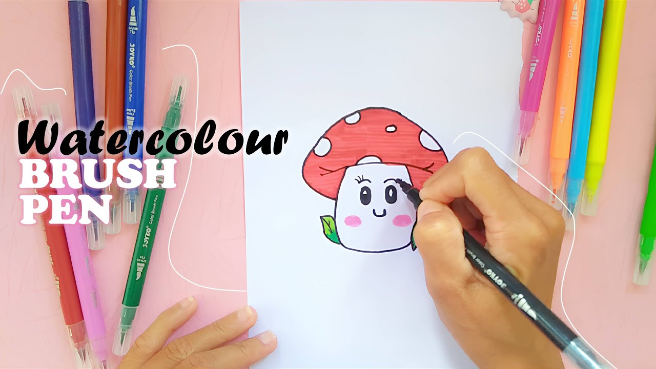 Watercolour Brush Pen Drawing Tutorial | Mushroom | Easy Watercolour ...