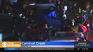 Chaos ensues after car plows into barricade at street carnival in South LA injuring 6 people