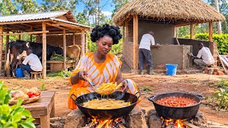 Huge Progress!😭Plastering our Outdoor Kitchen🏡+ Crispy French Fried Potatoes & Homemade Tomato Sauce