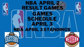 NBA GAMES RESULT APRIL 2 GAMES SCHEDULE APRIL 3 |STANDINGS APRIL 3