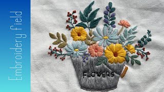 Gorgeous and simple flower pot embroidery with flower + free pattern
