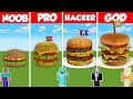 BURGER FAST FOOD HOUSE BUILD CHALLENGE - Minecraft Battle: NOOB vs PRO vs HACKER vs GOD / Animation