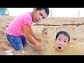 Johnny Johnny Pretend Play Sand with Mama And Helen Indoor PlayGround buried under sand KidsNursery