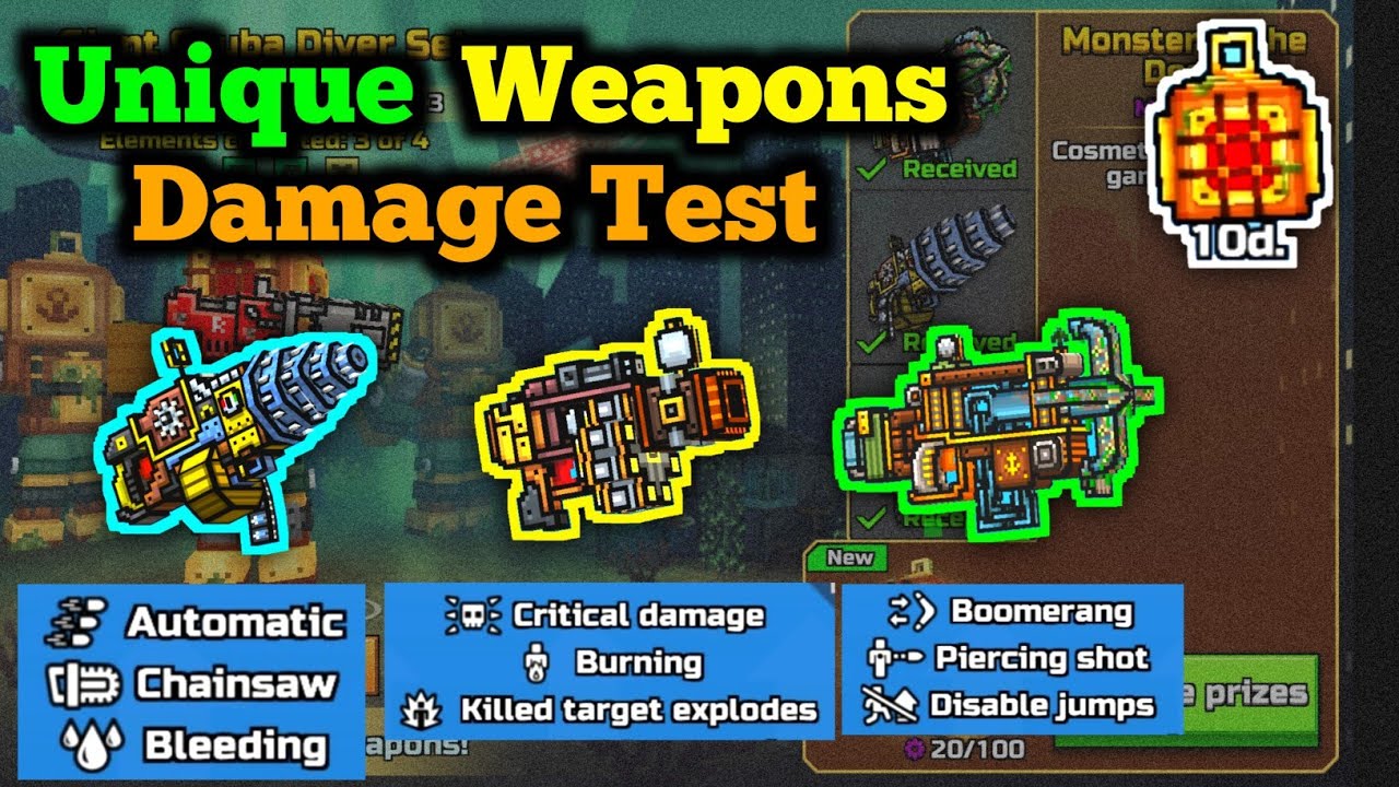 Giant Scuba Diver Set Damage Test | Unique Weapons - Pixel Gun 3D