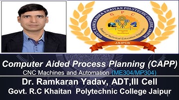 COMPUTER AIDED PROCESS PLANNING (ME 304/ MP 304) III By Dr. RAMKARAN YADAV III GPC  KHAITAN JAIPUR