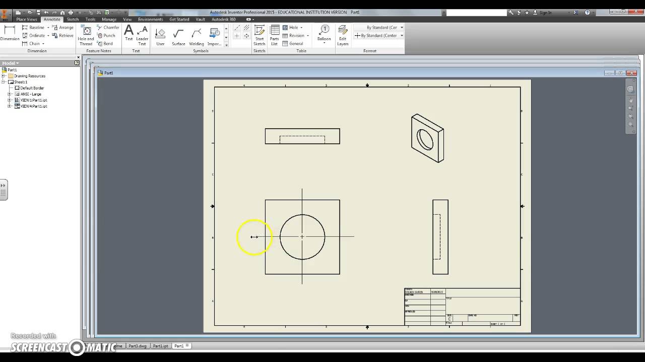 Creating a Multiview Drawing for Part 1 - YouTube
