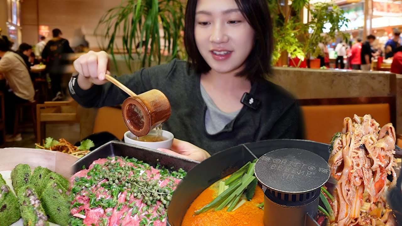 像在山上涮火鍋，自製鴨腸千層肚蟹柳麵條！