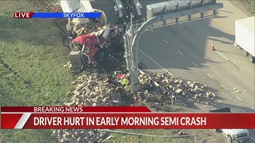 Semi crashes on I-70 in Aurora, spills eggs