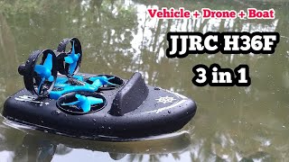 Unboxing JJRC H36F 3 in 1 RC Vehicle Flying Drone: Drone + Boat + Vehicle/ Terzetto RTR Model