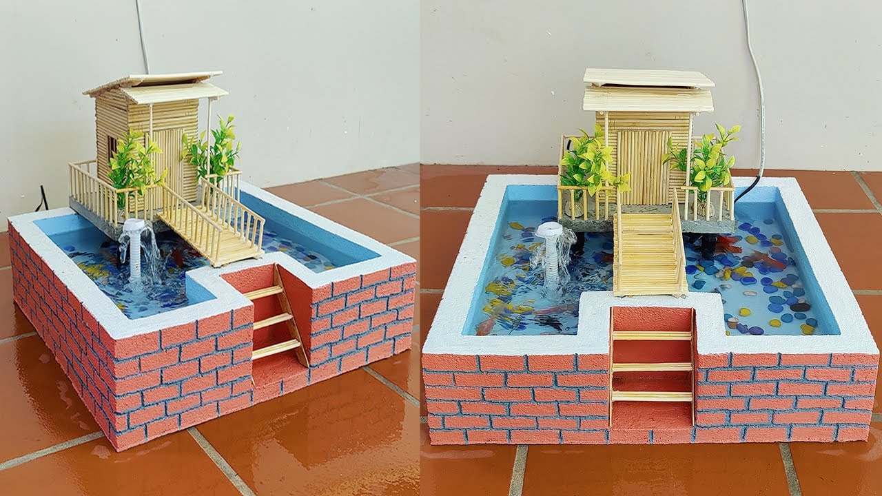 Built a Mini Fish Tank from Cement -  How to Build A Beautiful Waterfall Aquarium Very Easy