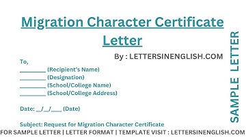 Migration Character Certificate Letter – Sample Letter for School or College Migration
