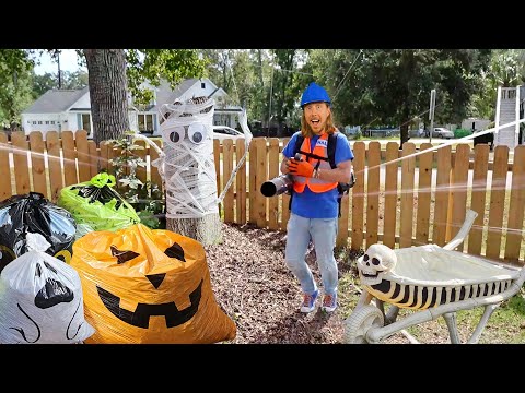🎃 Leaf Blower Fun with Handyman Hal | Halloween Leaf Cleanup & Monster Tree Stump! 🍂👻