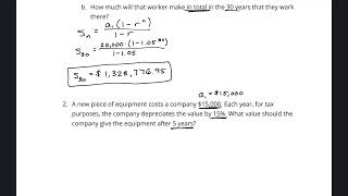 Applications of Geometric Sequences/Series - Guided Notes Problem 2 - Depreciation