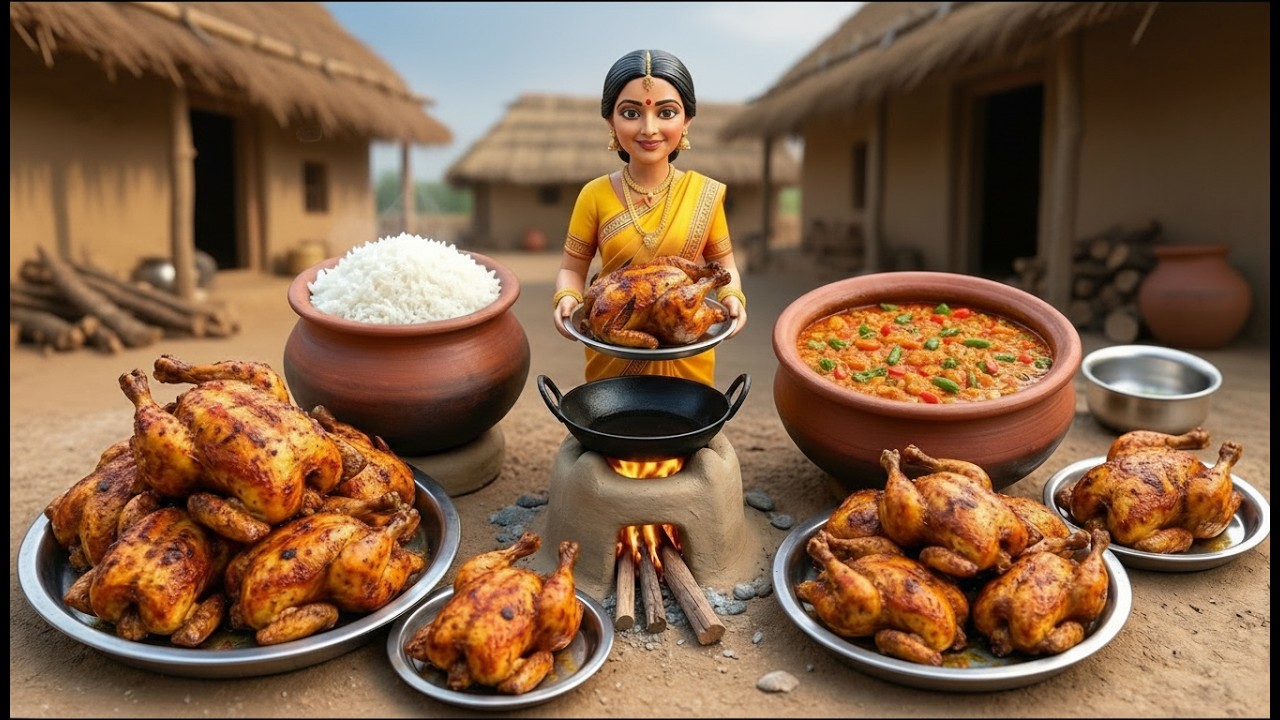 Miniature Doll massive full chicken roast Cooking ASMR | Indian Village Tiny Kitchen Story