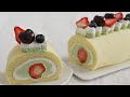 Strawberry pistachio chiffon roll cake 草莓开心果戚风蛋糕卷 Gâteau roulé mousseline fraise pistache