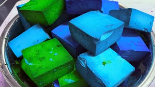 Satisfying | gym chalk blocks | colorful blue and green | crunchy | ASMR