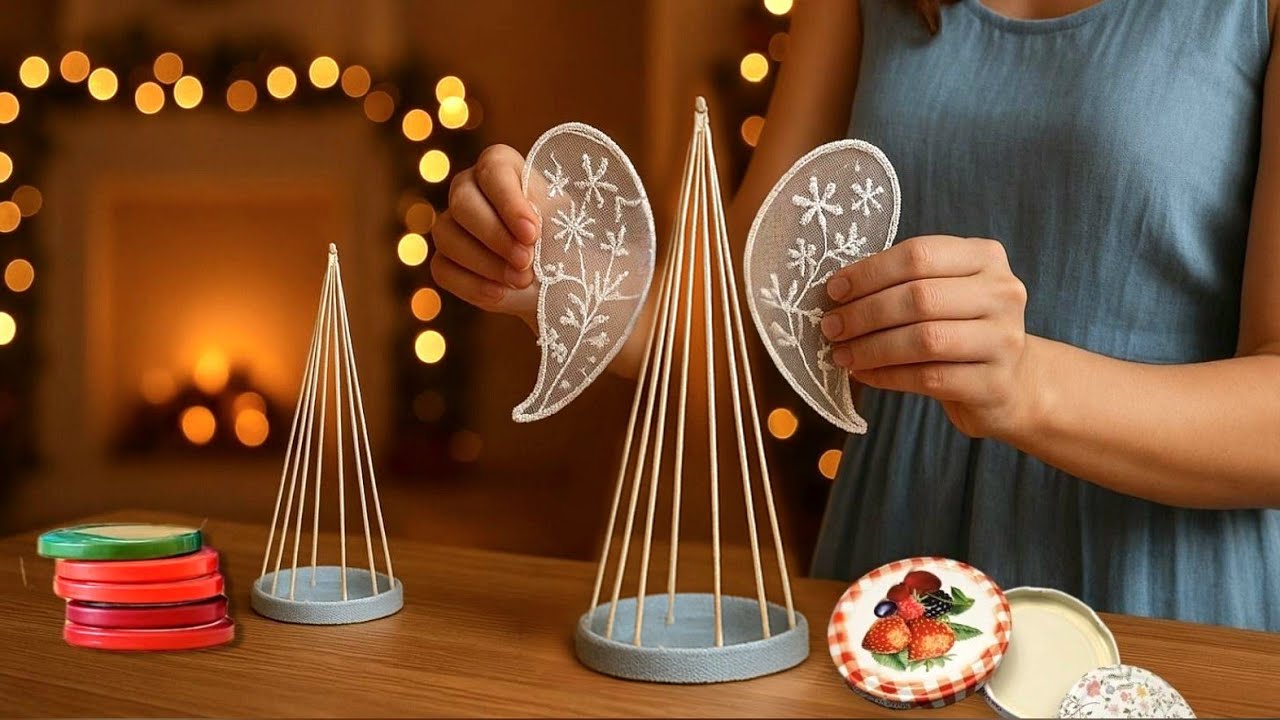 BEAUTIFUL! 😍Cute DIY Christmas Angels from jar lids and wooden skewers!