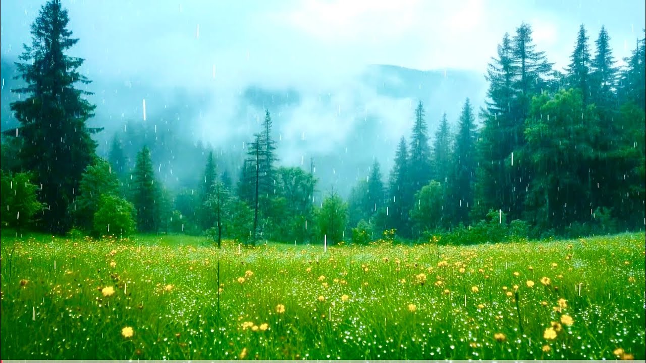 Gentle Rainfall in a Peaceful Forest Meadow | Relaxing Nature Sounds