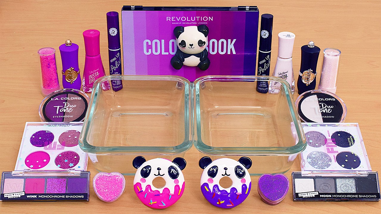 Pink Purple vs Panda - Mixing Makeup Eyeshadow Into Slime ASMR