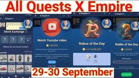 X Empire All Quests 29-30 September || Riddle OF The Day | Rebus Of The Day |Investment Found Card |