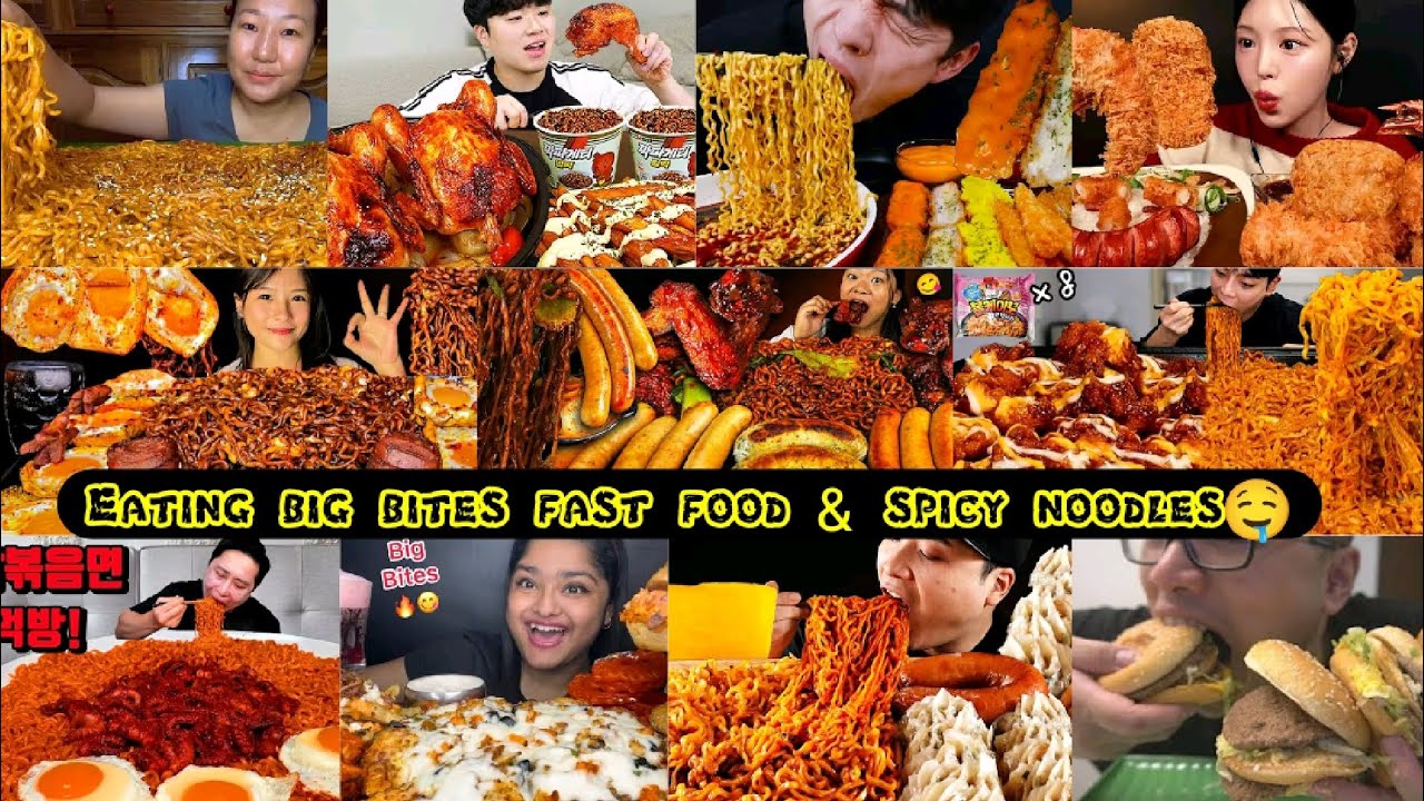 BIG BITES MUKBANG COMPILATION |ASMR EATING FAST FOOD & SPICY NOODLES |BIG BITES|
