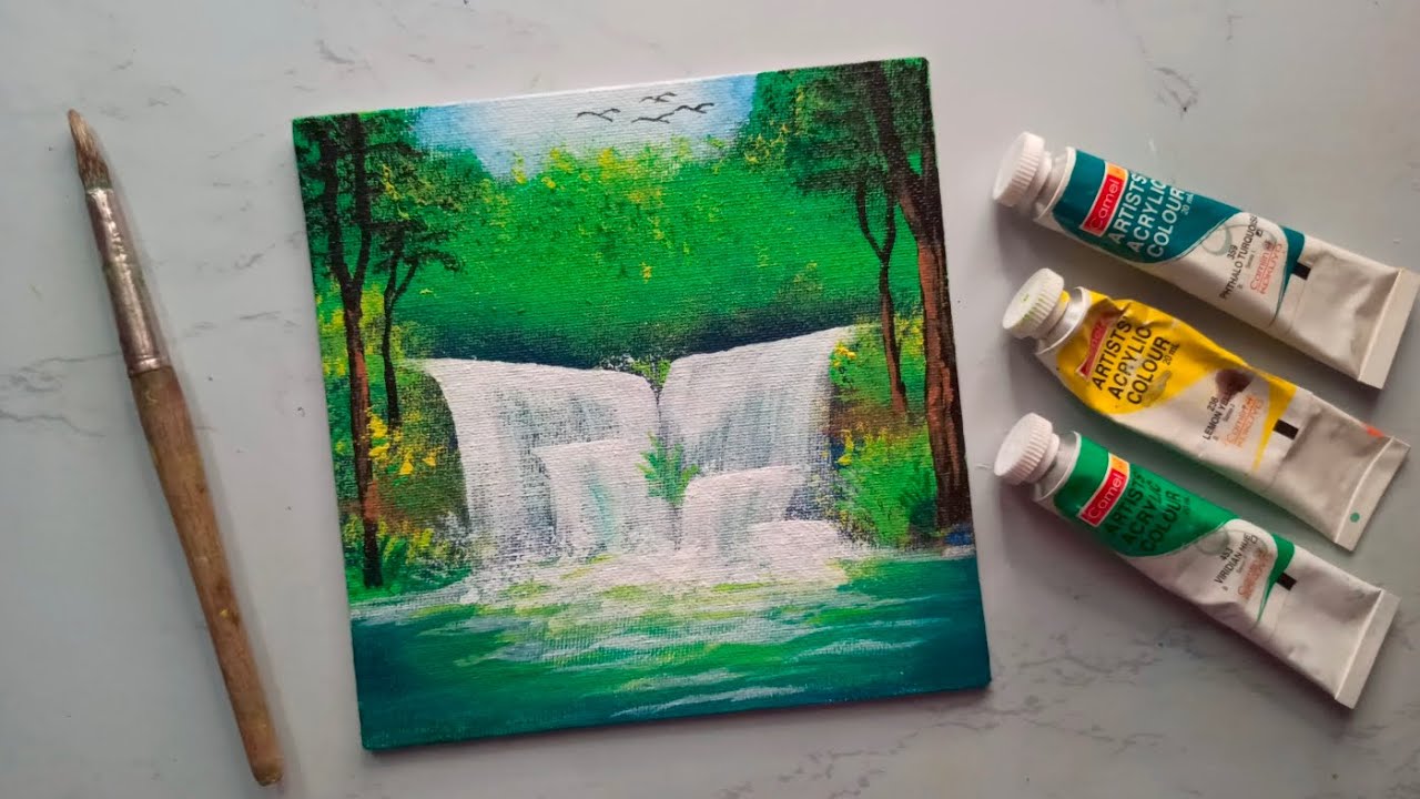 Waterfall Painting | Easy Acrylic Painting | Art tutorial for beginners ...