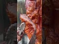 To prepare piece of meat skewered on a long skewer, sliced, and grilled while coated with seasoning