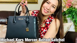 Michael Kors Mercer Medium Pink Pebbled Leather Top Zip Belted Satchel