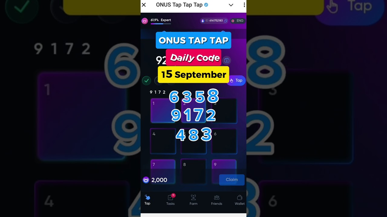 Onus Daily Code 15 September |Daily Code Onus Tap Tap|Onus Daily Code Today 
