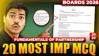 Fundamentals Of Partnership  20 Most Important Mcq  Class 12 Accounts Board Exam 2026 cbse