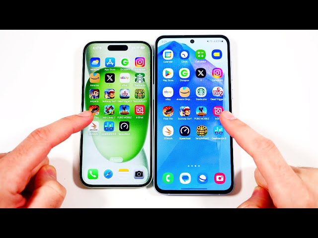 iPhone 15 vs Galaxy A55 Speed Test class=