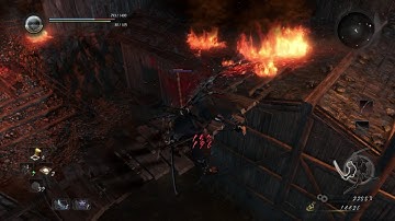 Nioh - Wreathed In Flames Sub Mission: Defeat Fire Ring Yokai Big Wheel Monk Fight, Kick Down Ladder