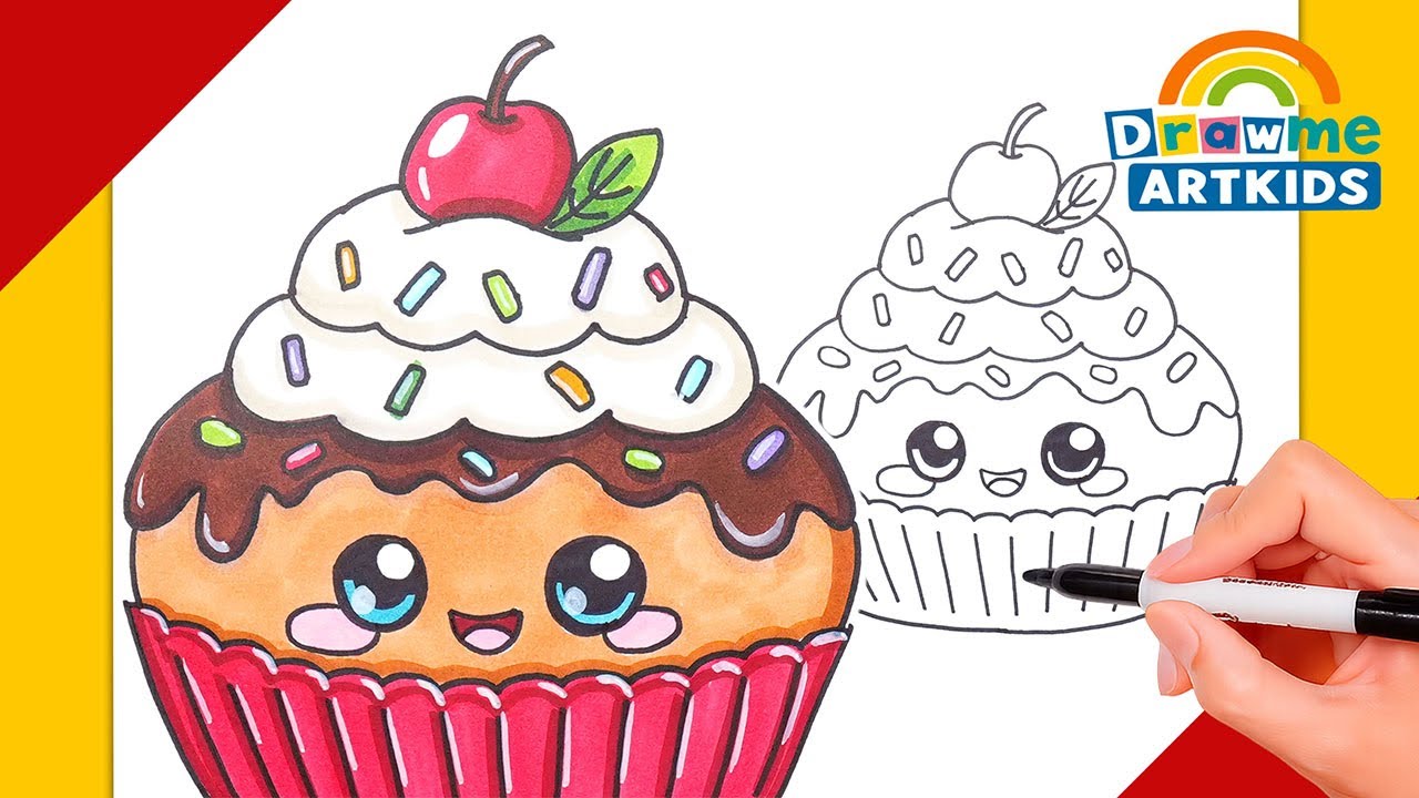 Easy Cupcake Drawing for Kids | Step by Step