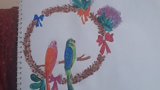 Parrots perched gracefully on enchanting circular frame🌸🦜✨ | Hooram Art Gallery #parrotpainting #art screenshot 2