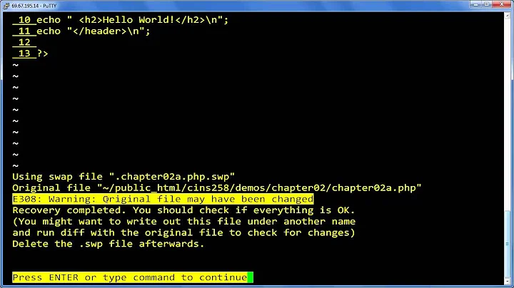 SDEV 253 Recovering a Swap File in vi