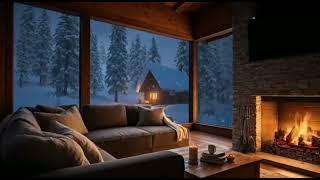 No Ads Fireplace Blizzard ASMR - Snow Storm Sleep Sound With Fireplace Burning For Deep Sleeping