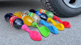 Crushing Crunchy \& Soft Things by Car! EXPERIMENT: Car vs Coca Cola, Fanta, Mirinda Balloons