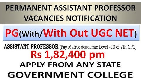 Permanent Assistant Professor Vacancies in Govt. College | PG(With/With Out UGC NET) | Rs 1,82,400