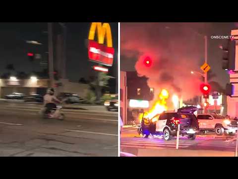 Police SUV erupts in flames in crash at the end of minibike chase, witnesses say