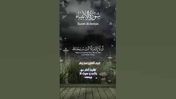 وَذَا النُّونِ إِذ ذَّهَبَ مُغَاضِبًا…|سورة الأنبياء بصوت عبدالعزيز السحيم al-anbia surah #قرآن #fyp