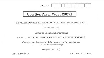 CS3491 | Artificial Intelligence and Machine Learning | Nov Dec 2023 | Anna University | Questions