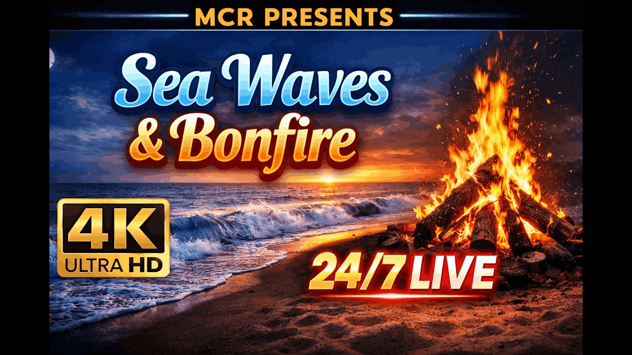 LIVE: 🔥 4K Campfire With Wonderfull Sea View 🌿Soothing Sounds of pure Nature | 24*7