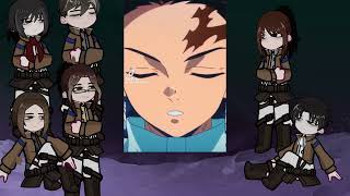 Attack on titan react to as tanjiro as new scout | giyuu | Demon slayer | Eren | Gacha life 2