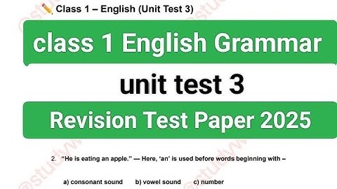 Class 1 English Grammar Unit Test-3 Question Paper (2025)|English Question Paper for class 1